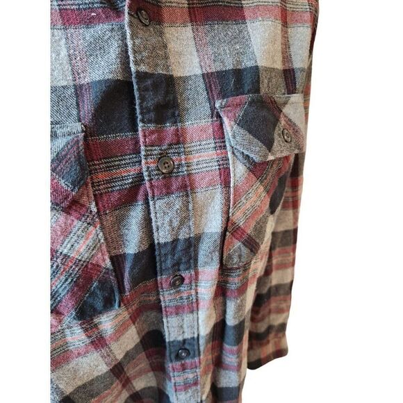 Vintage Y2K Fox Button Up Flannel Shirt L Long Sleeve Red Gray Black Plaid - Picture 2 of 5